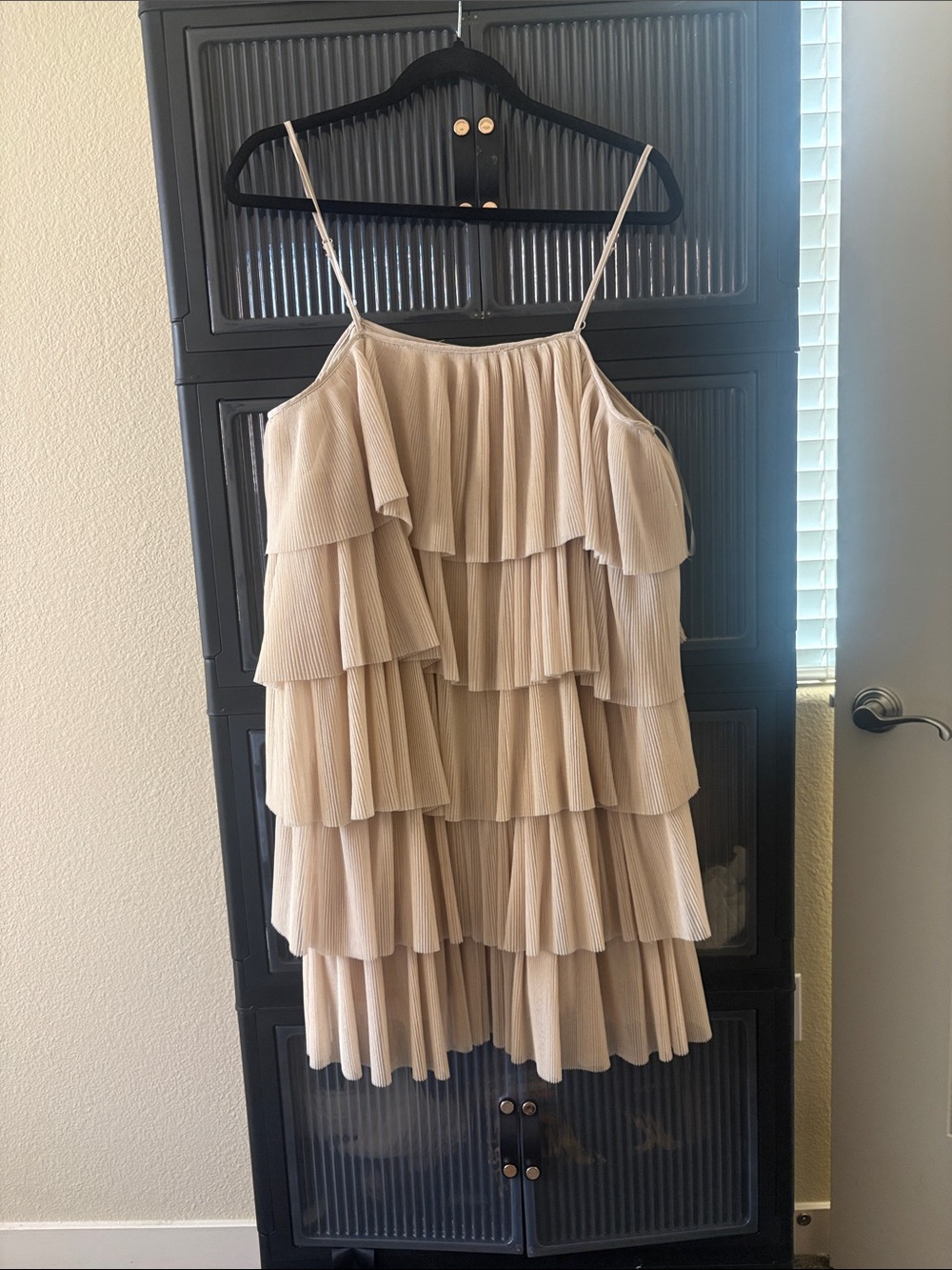 Listicle Beige Tiered Ruffle Spaghetti-Strap Girls Dress